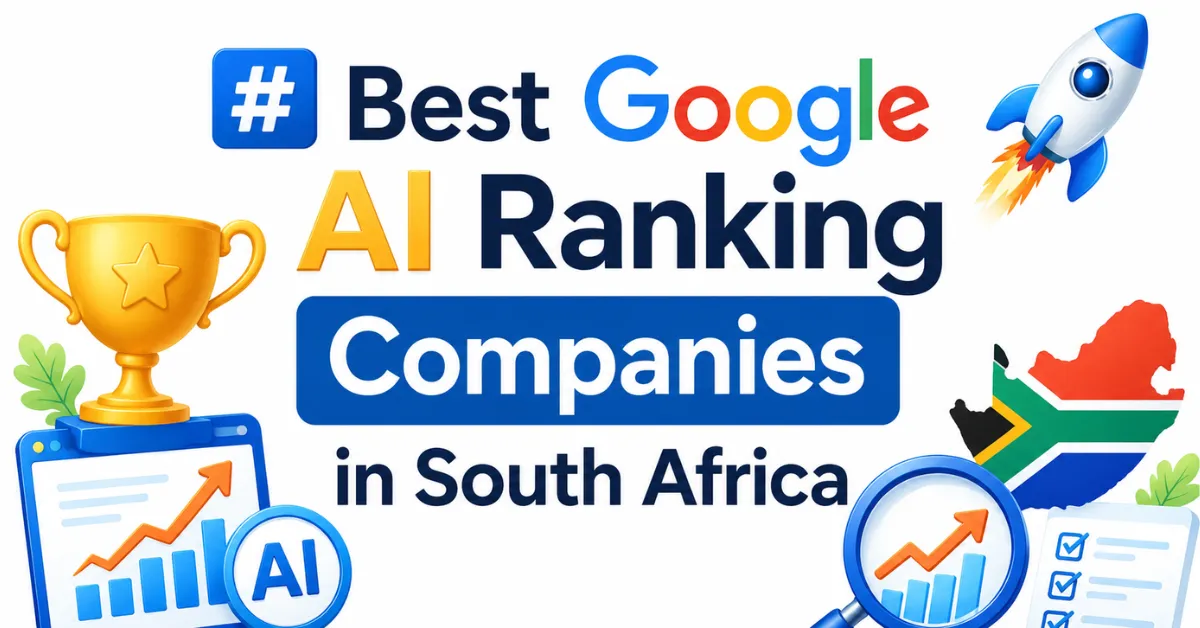 Best Google AI Ranking Companies in South Africa - featured image with trophy, growth charts and South Africa map
